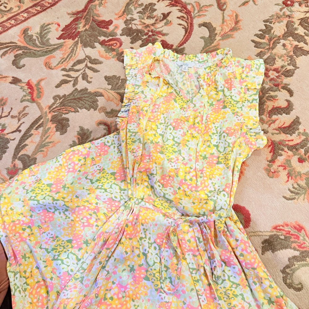 Women’s Floral Yellow & Pink Ruffle Sleeve Dress (Spring or Summer)